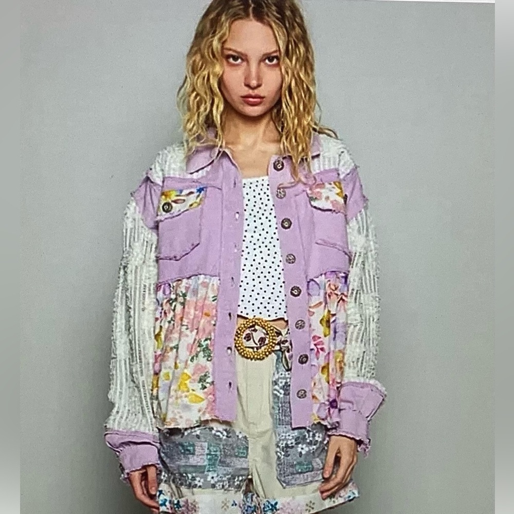 POL Lavender and Cream Patchwork Shirt/Jacket - Picture 2 of 4